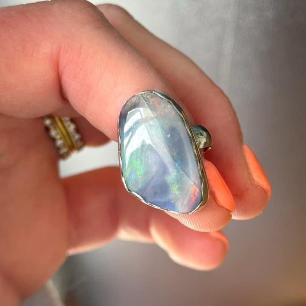 MOONHAUS Black Australian Opal & .925 Sterling Ring - 4.75